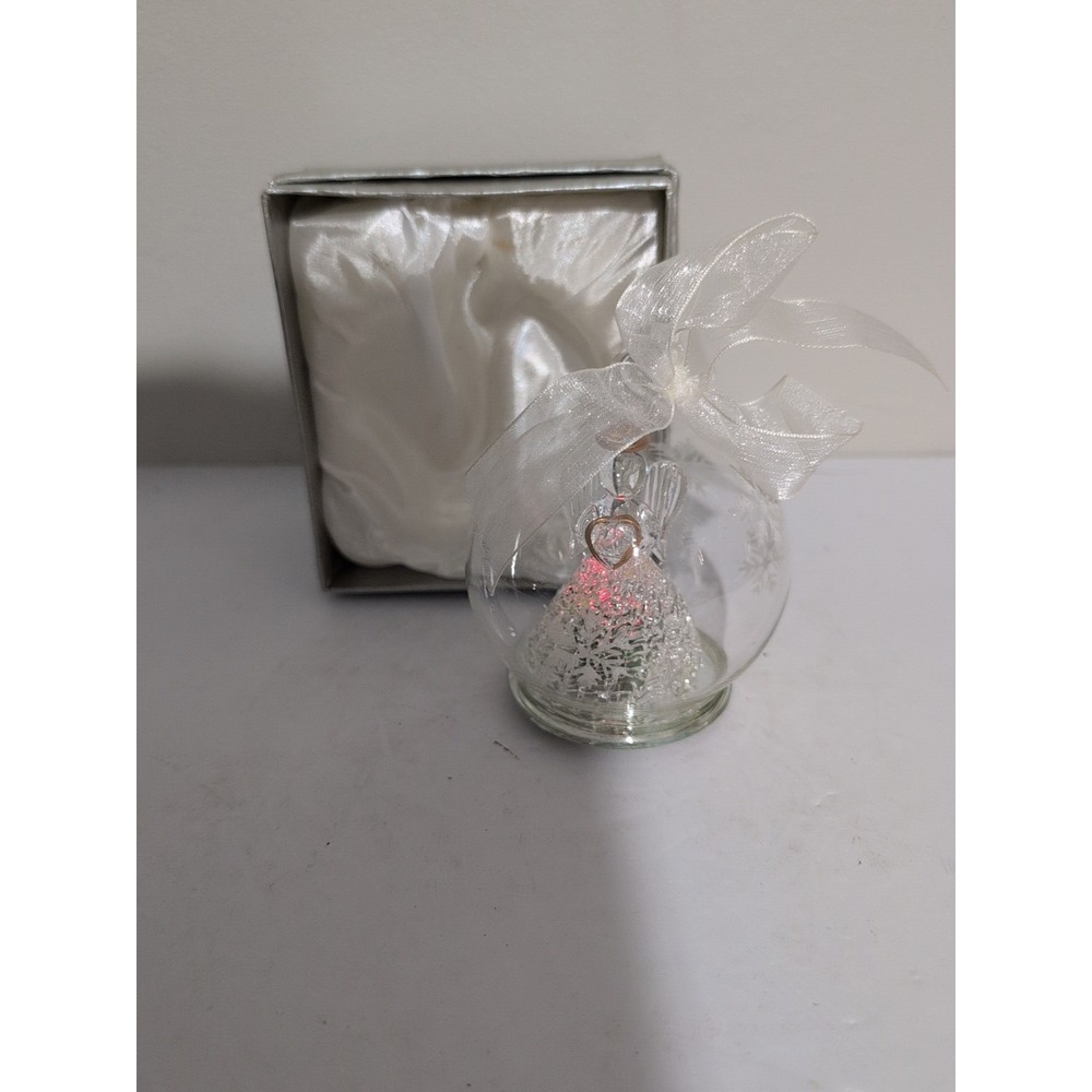 3.5" Glass Dome Light Up Christmas Angel W/ Heart Ornament Snowflake Etchings